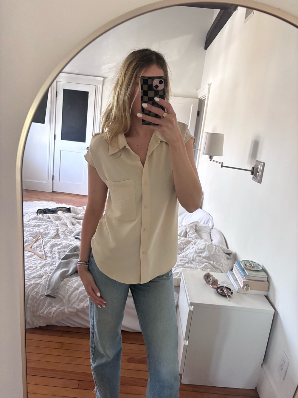 Happily Grey sheer button up sleeveless blouse shirt • small •